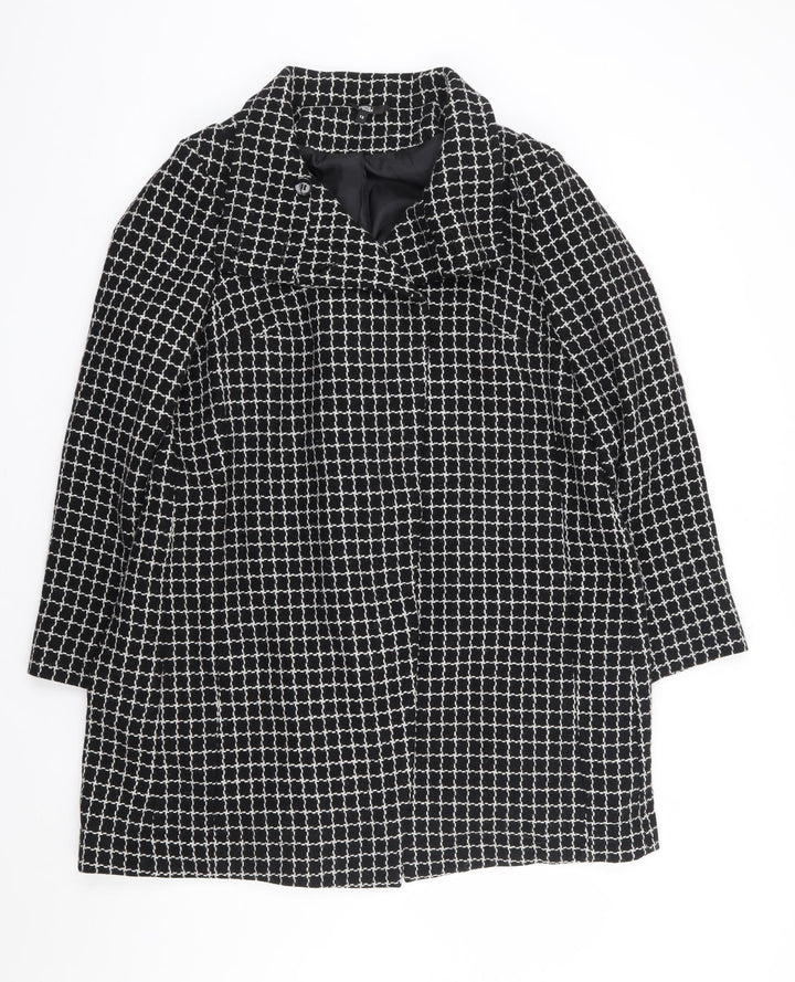 Marks and Spencer Womens Black Check Jacket Coat Size 12 Button