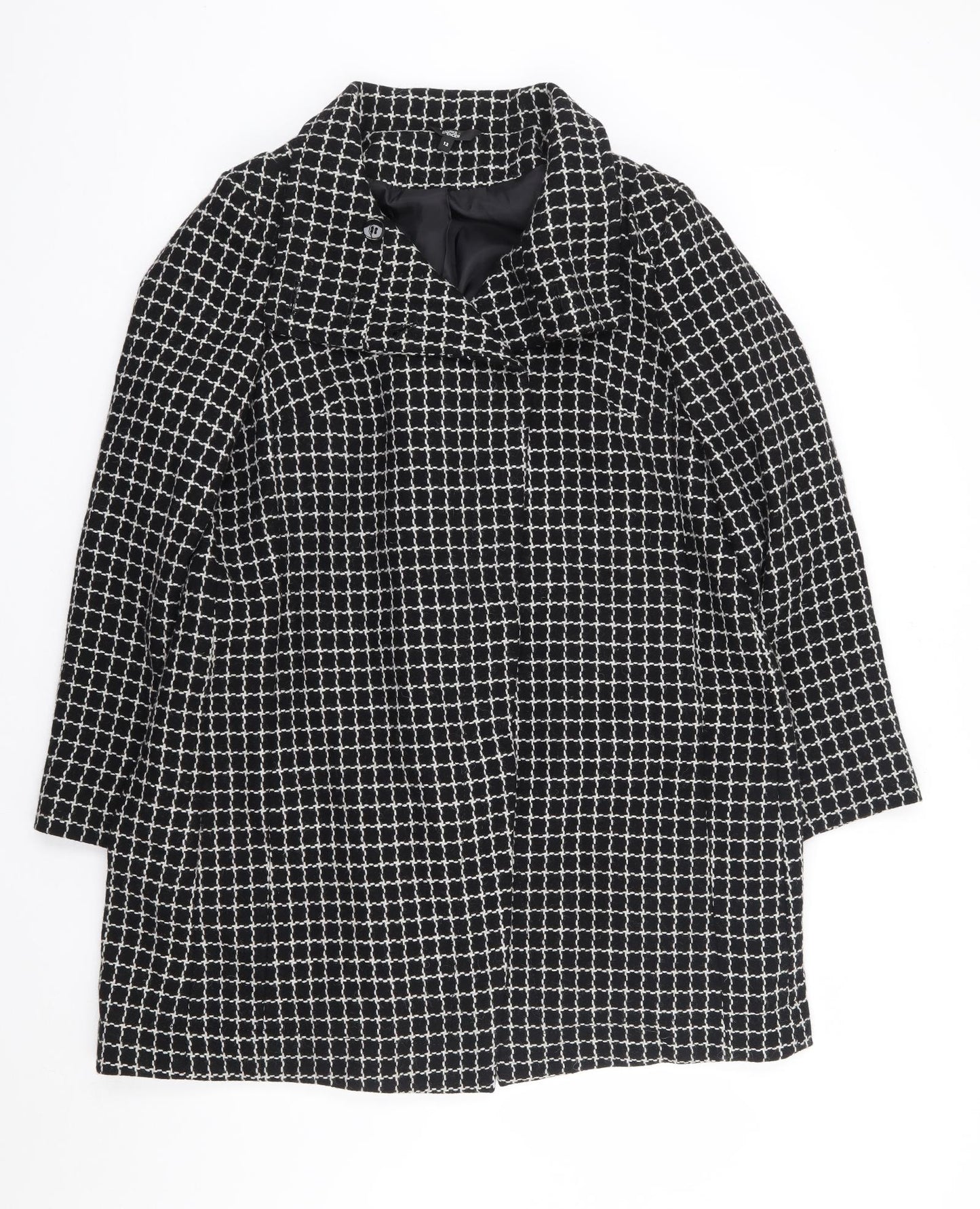 Marks and Spencer Womens Black Check Jacket Coat Size 12 Button