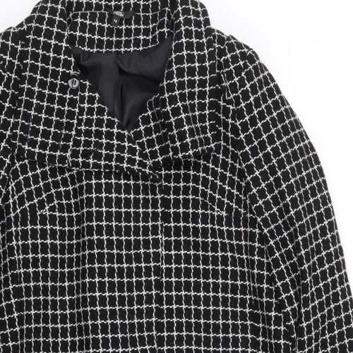 Marks and Spencer Womens Black Check Jacket Coat Size 12 Button