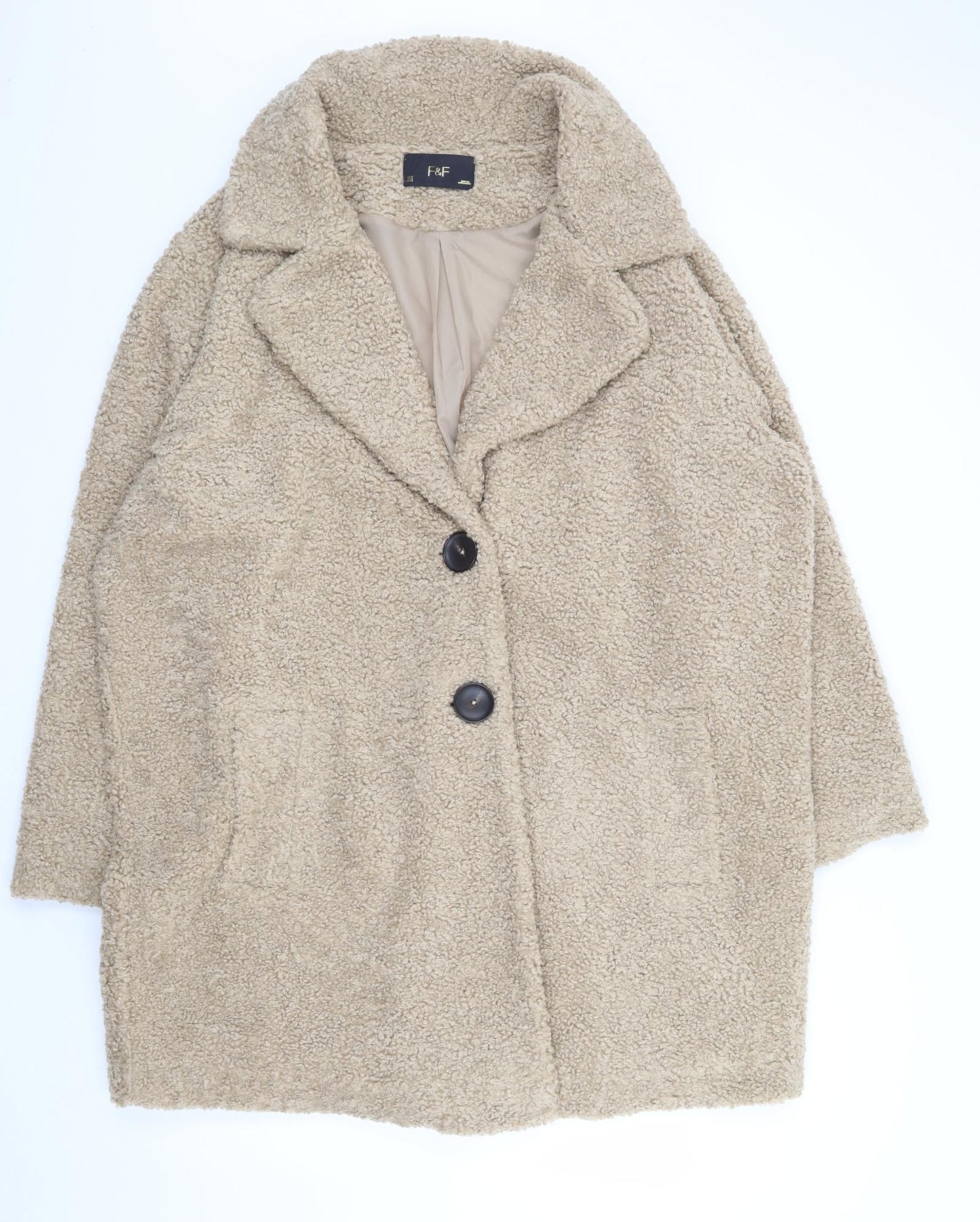 F&F Womens Beige Overcoat Coat Size 22 Button - Teddy