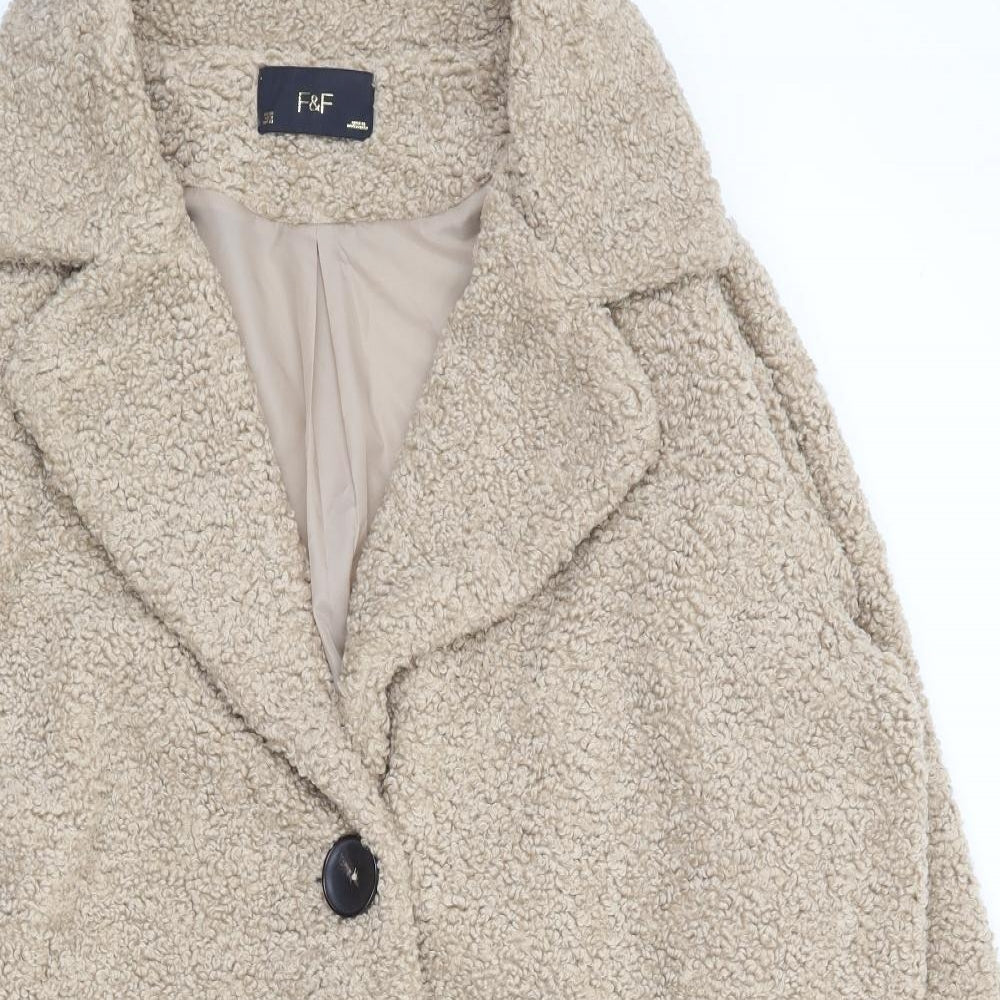 F&F Womens Beige Overcoat Coat Size 22 Button - Teddy