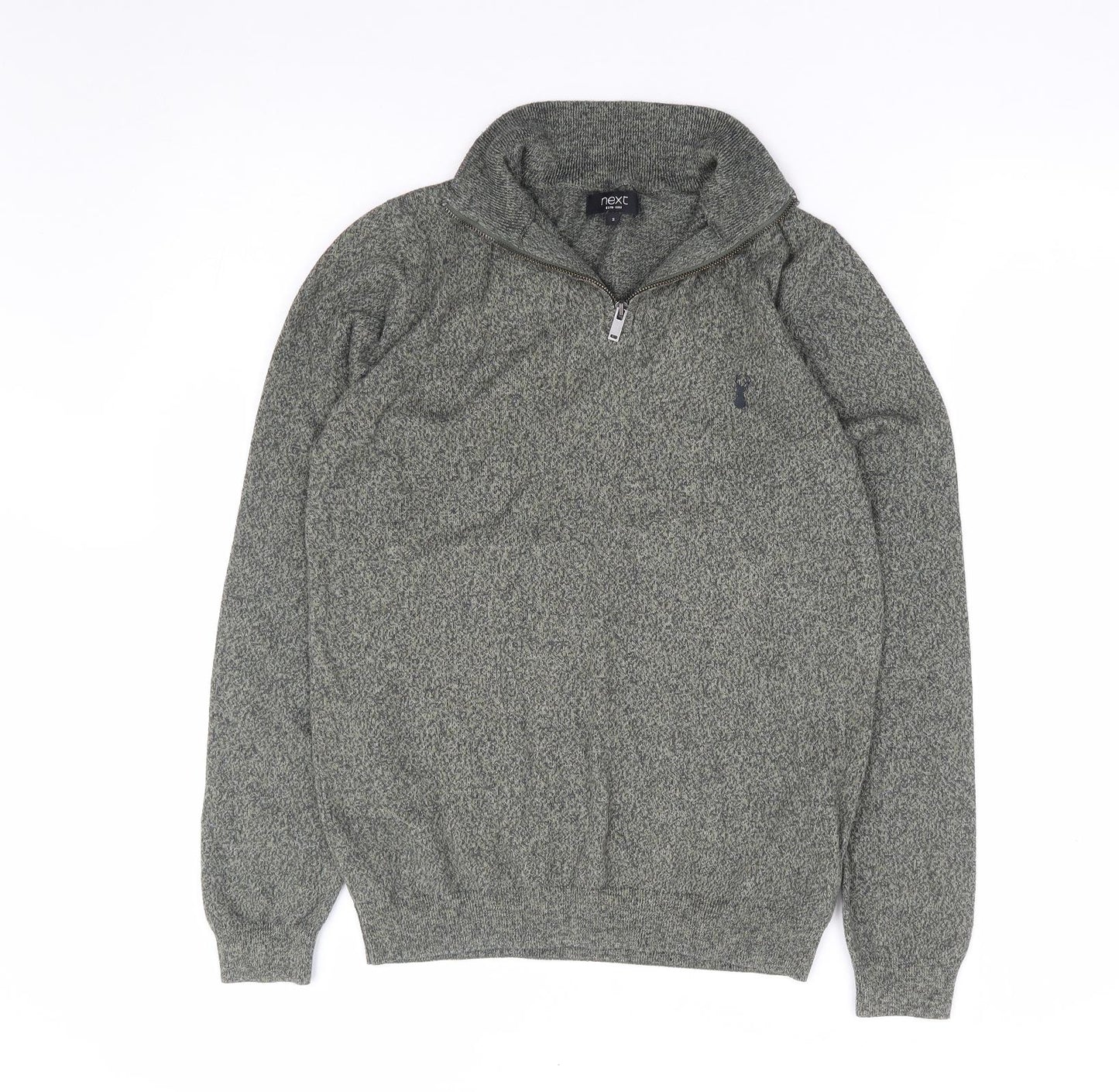 NEXT Mens Grey V-Neck Cotton Pullover Jumper Size S
