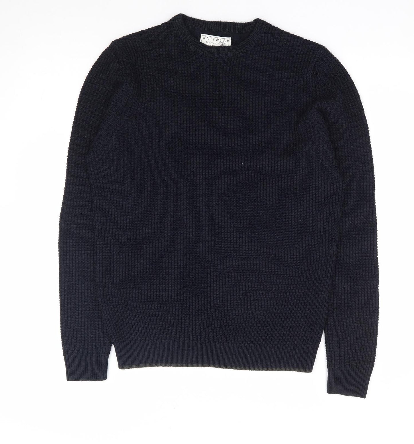 F&F Mens Blue Crew Neck Acrylic Henley Jumper Size S