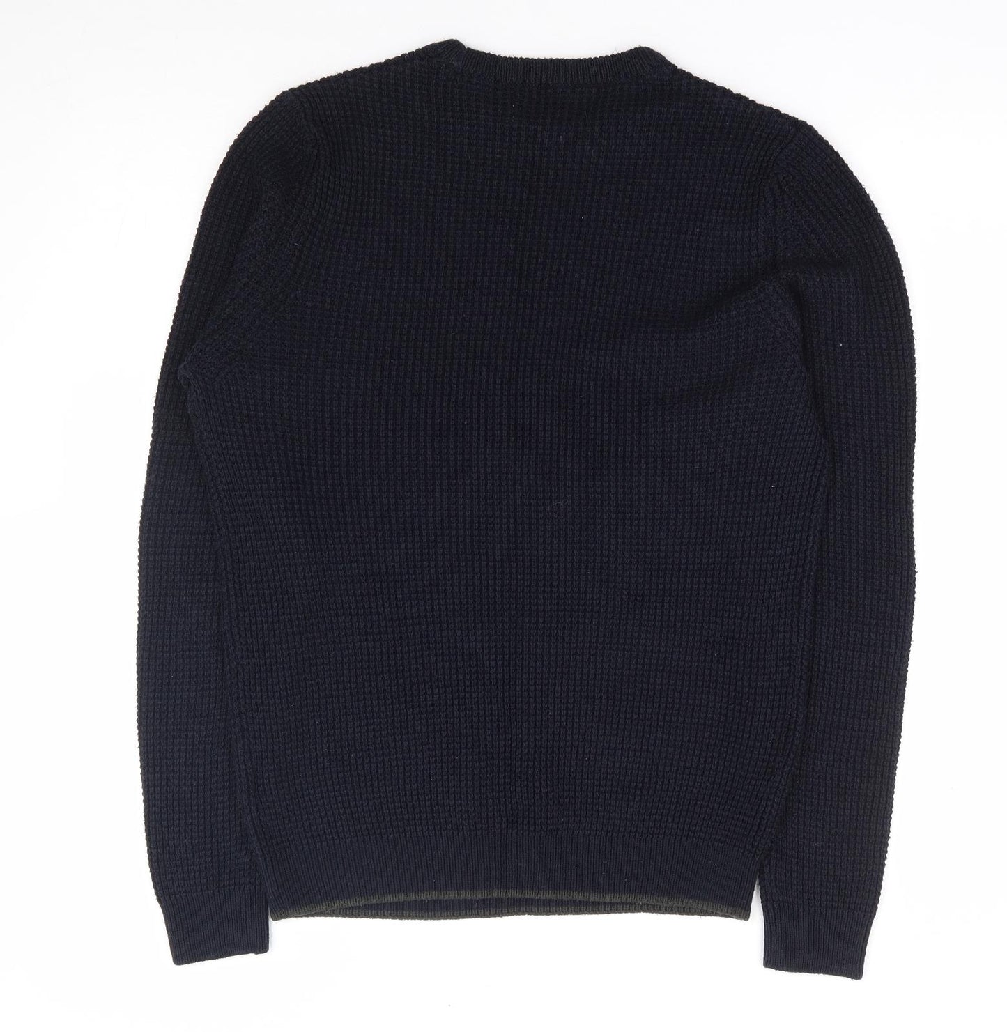 F&F Mens Blue Crew Neck Acrylic Henley Jumper Size S