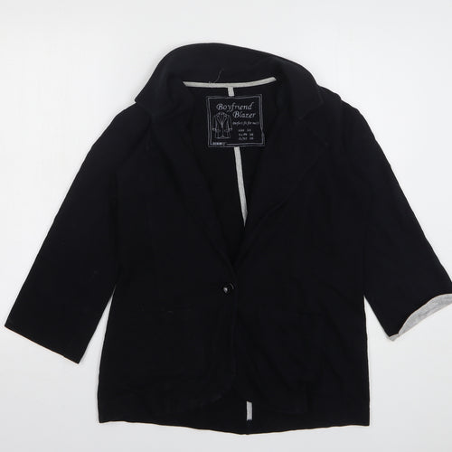 Denim & Co. Womens Black Cotton Jacket Blazer Size 10