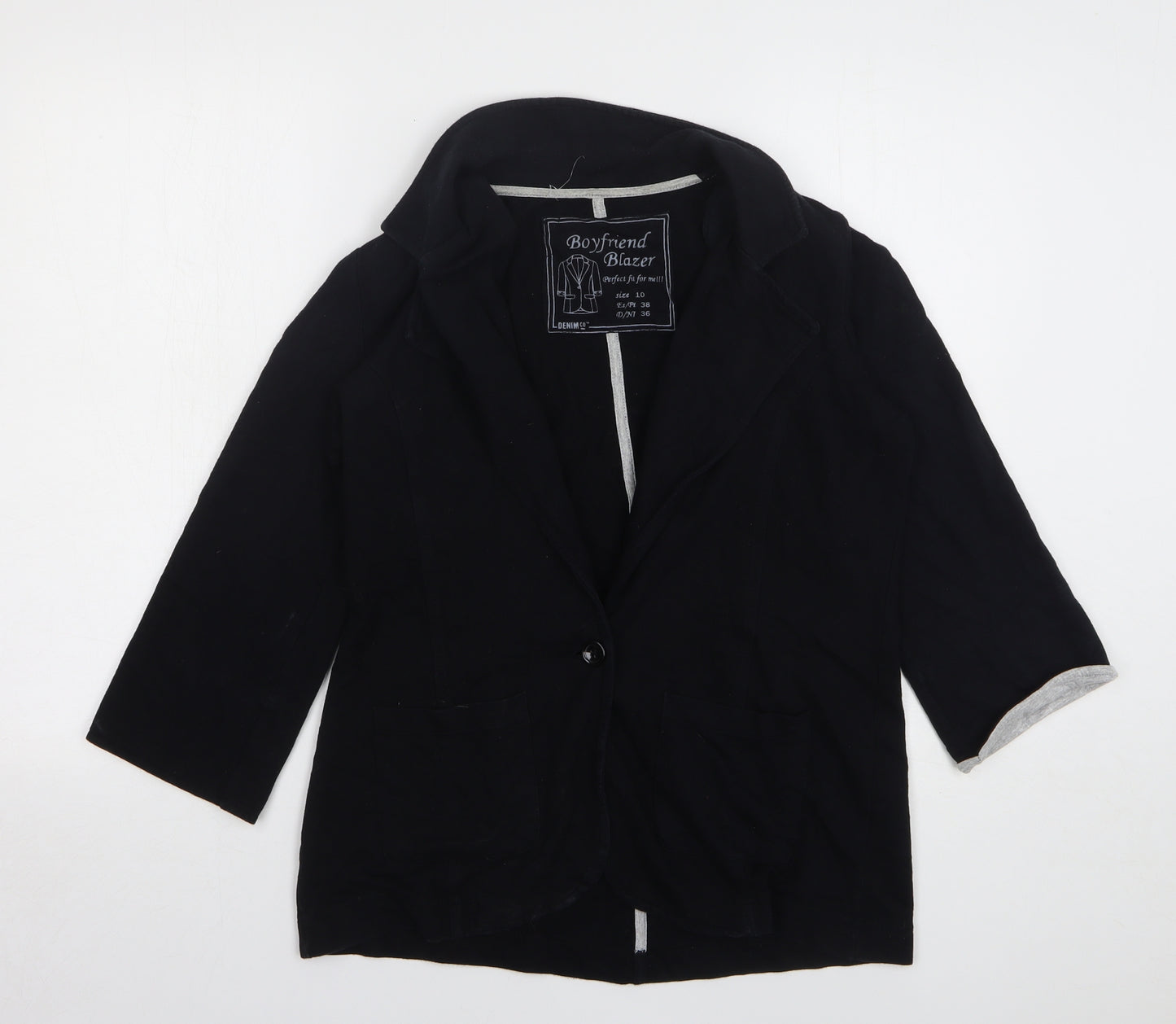 Denim & Co. Womens Black Cotton Jacket Blazer Size 10