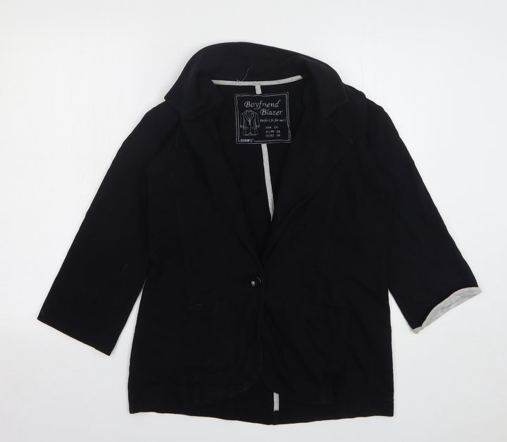 Denim & Co. Womens Black Cotton Jacket Blazer Size 10