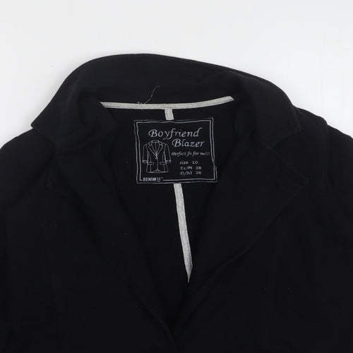 Denim & Co. Womens Black Cotton Jacket Blazer Size 10