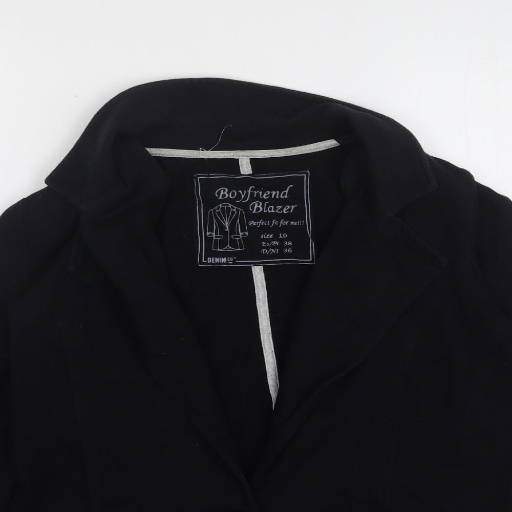 Denim & Co. Womens Black Cotton Jacket Blazer Size 10