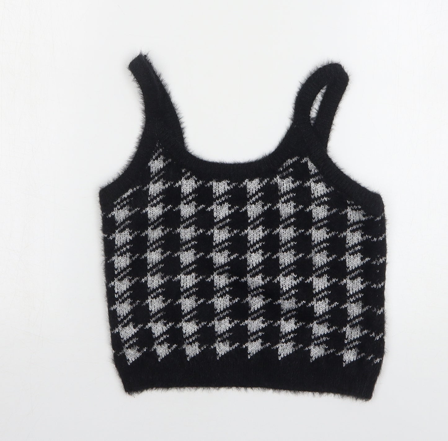 PEP&Co Womens Black Geometric Acrylic Cropped Tank Size 12 Square Neck