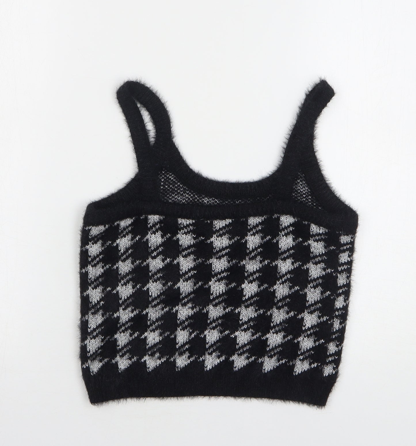 PEP&Co Womens Black Geometric Acrylic Cropped Tank Size 12 Square Neck