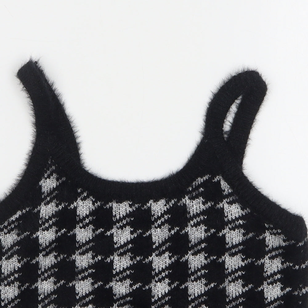 PEP&Co Womens Black Geometric Acrylic Cropped Tank Size 12 Square Neck