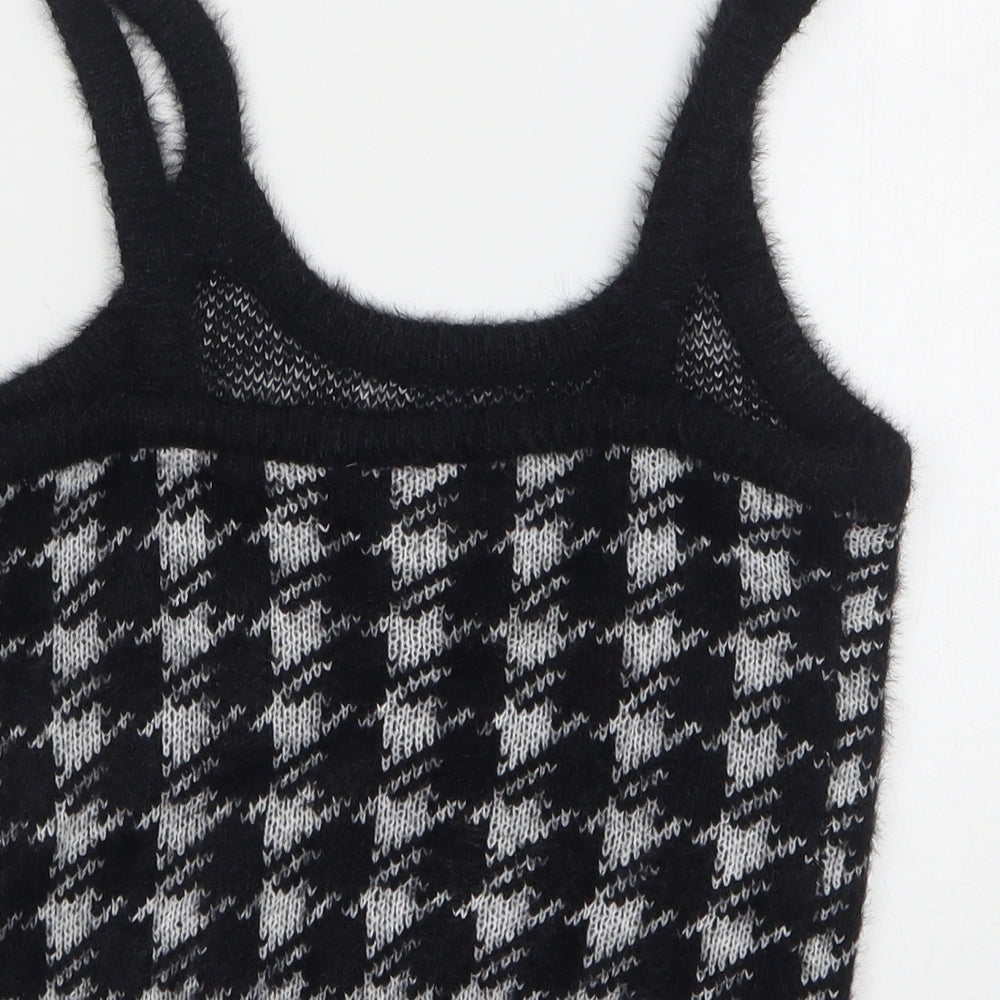 PEP&Co Womens Black Geometric Acrylic Cropped Tank Size 12 Square Neck