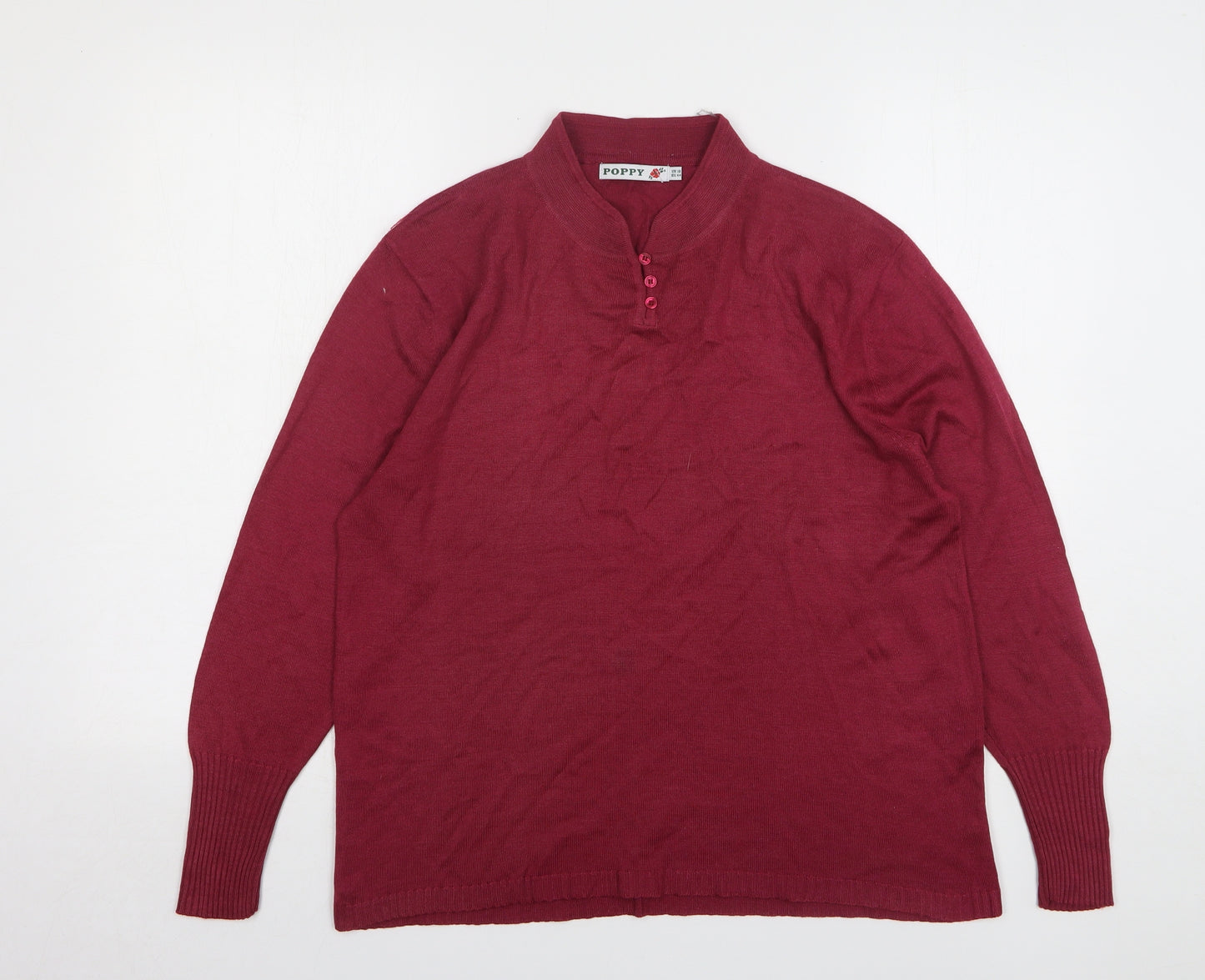 Poppy Womens Purple V-Neck Wool Pullover Jumper Size 18