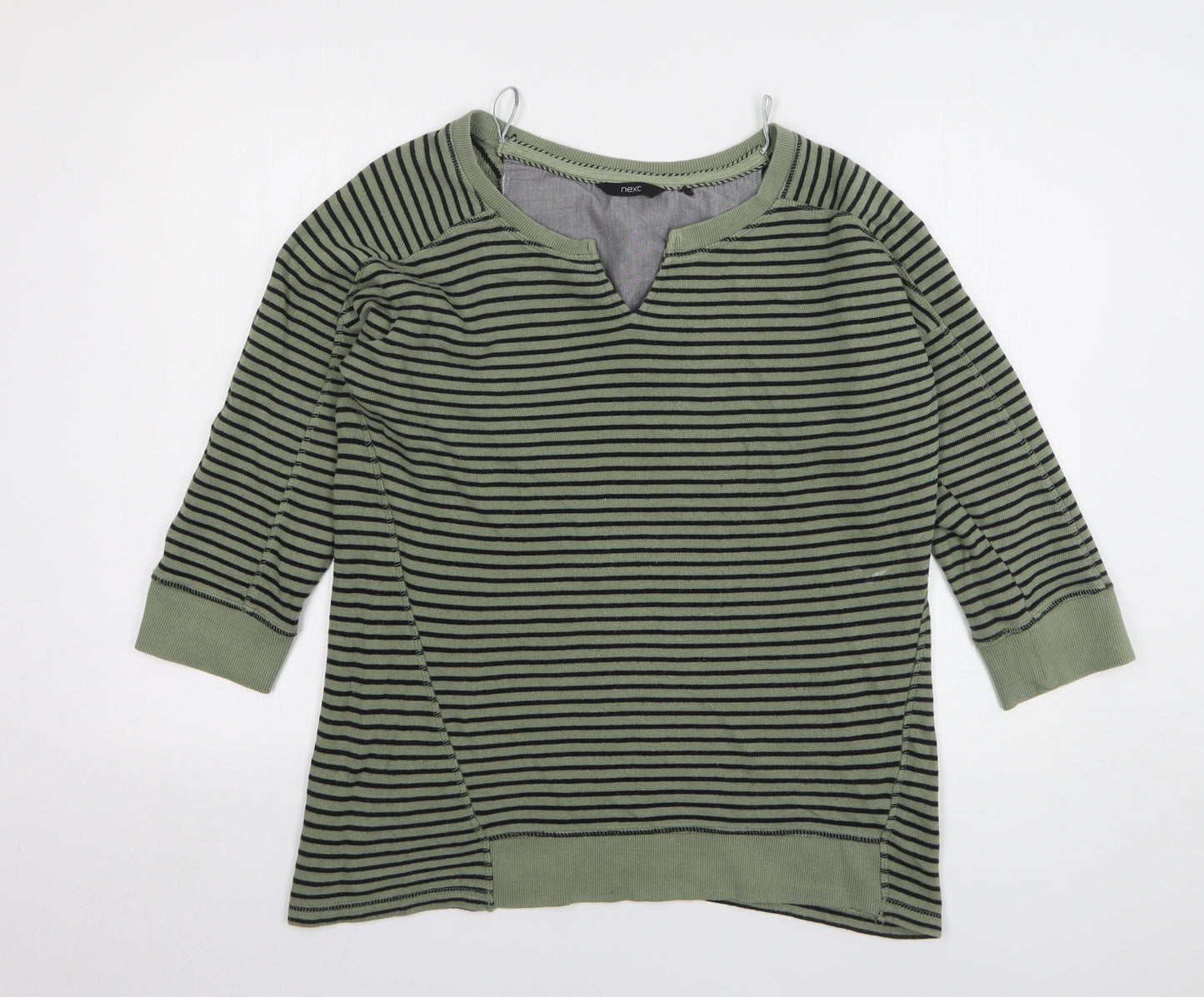 NEXT Womens Green V-Neck Striped Cotton Pullover Jumper Size 12