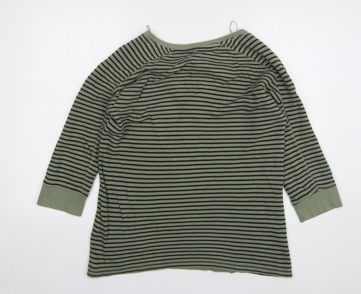 NEXT Womens Green V-Neck Striped Cotton Pullover Jumper Size 12