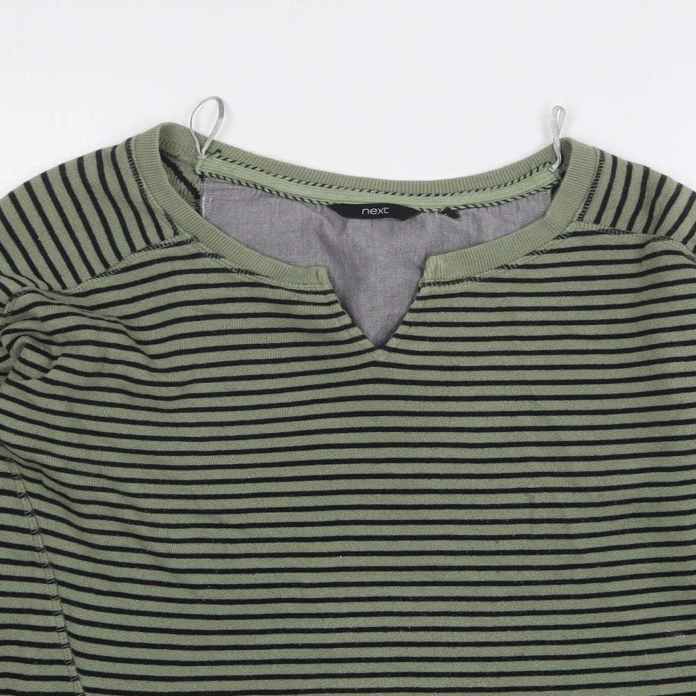 NEXT Womens Green V-Neck Striped Cotton Pullover Jumper Size 12