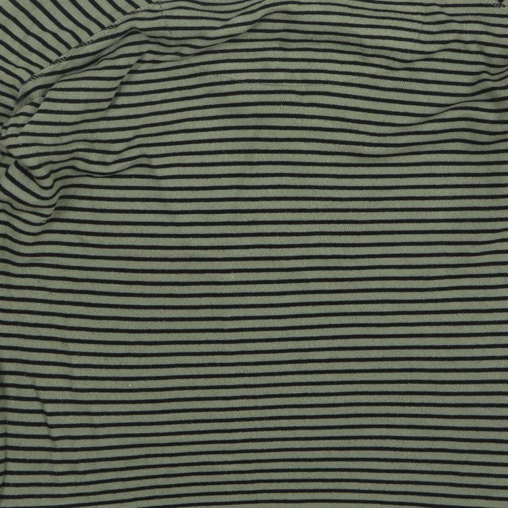 NEXT Womens Green V-Neck Striped Cotton Pullover Jumper Size 12