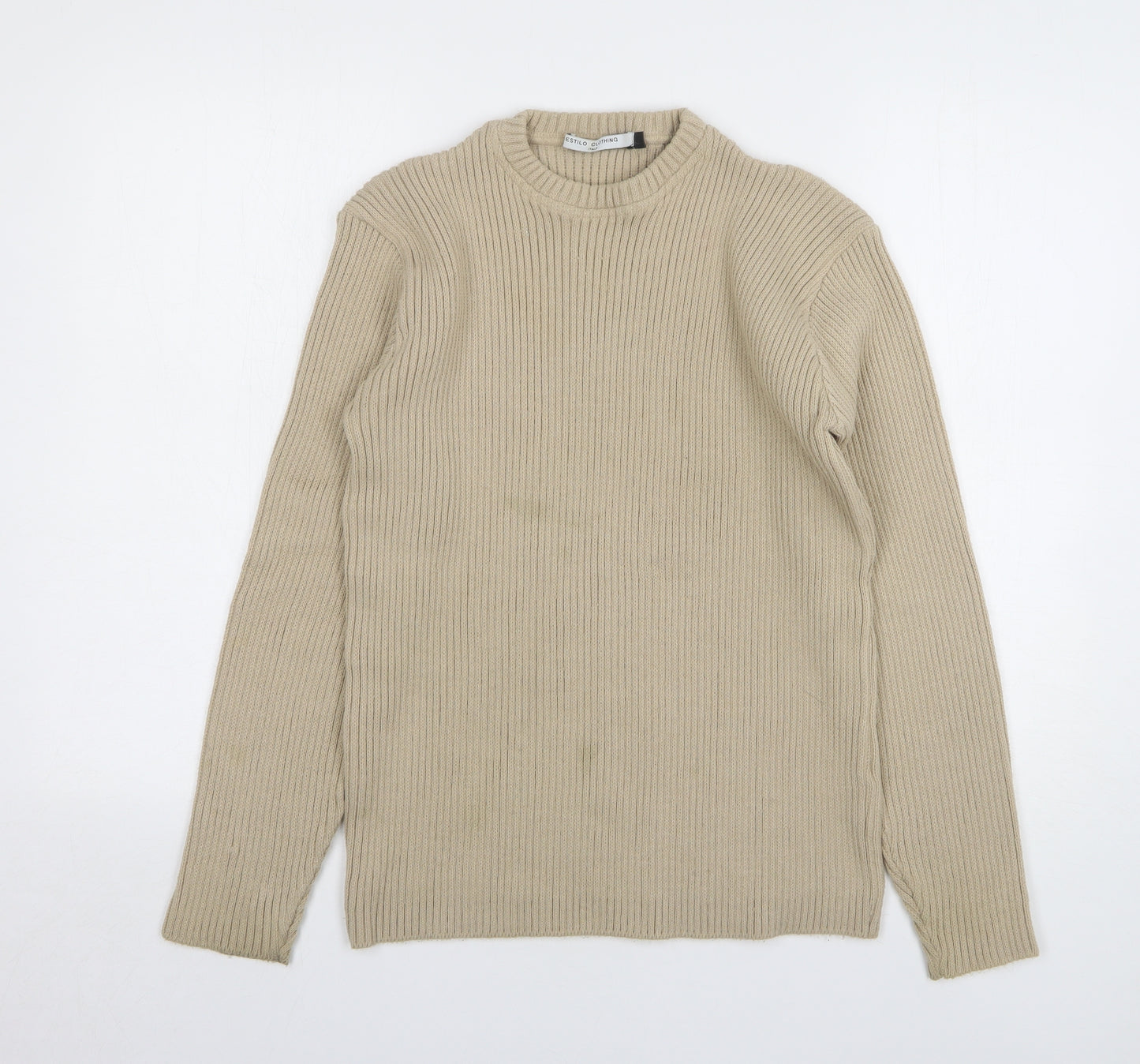 Estilo Womens Beige Round Neck Acrylic Pullover Jumper Size L