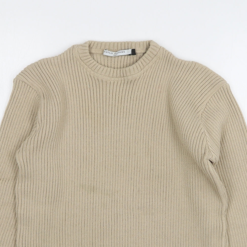 Estilo Womens Beige Round Neck Acrylic Pullover Jumper Size L