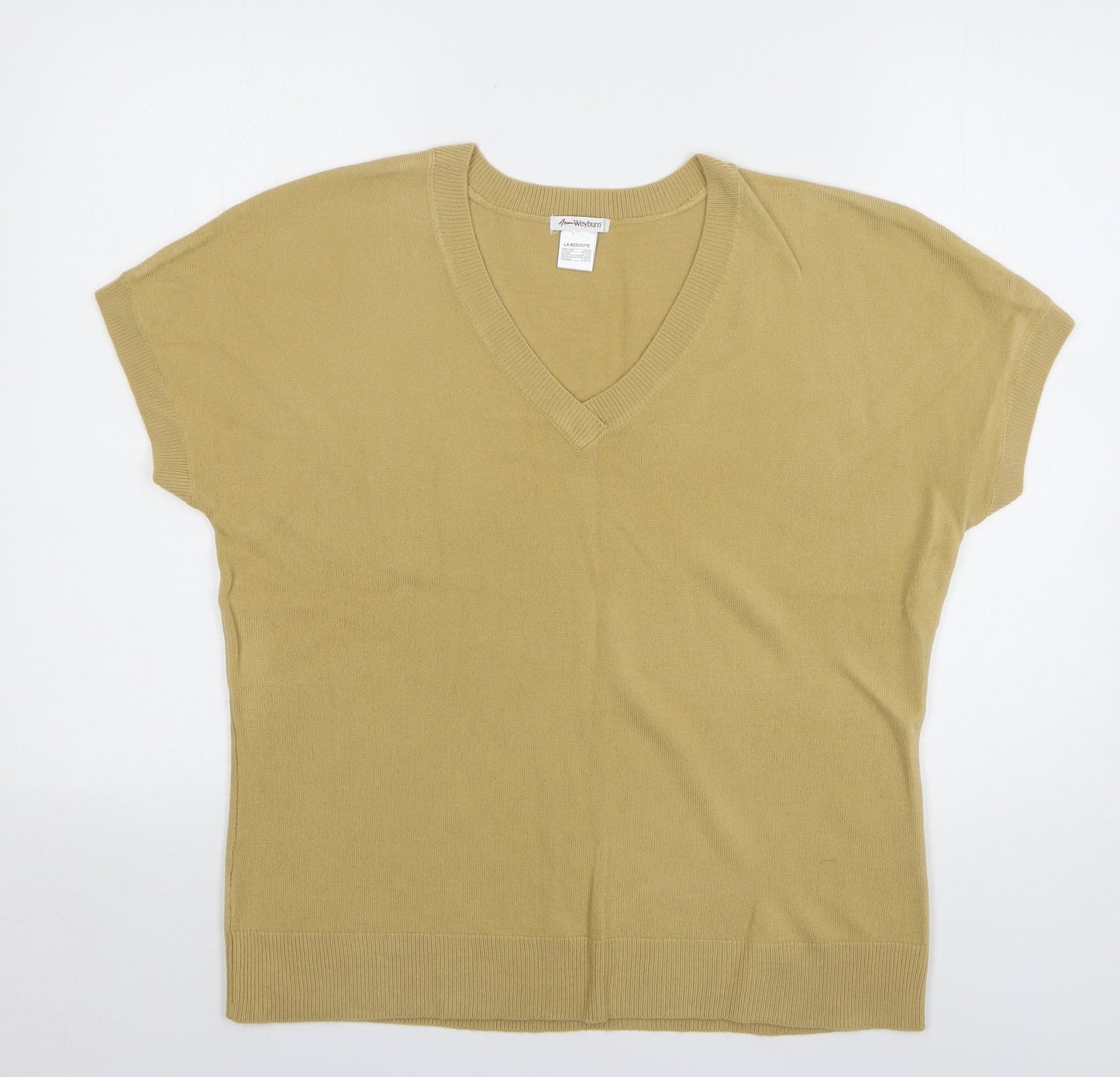 ANNE WEYBURN Womens Beige V-Neck Acrylic Pullover Jumper Size 18