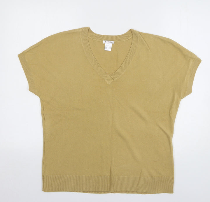 ANNE WEYBURN Womens Beige V-Neck Acrylic Pullover Jumper Size 18