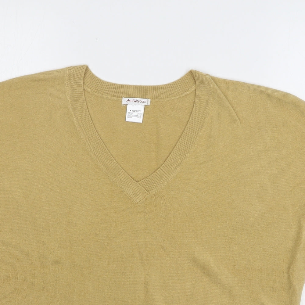 ANNE WEYBURN Womens Beige V-Neck Acrylic Pullover Jumper Size 18