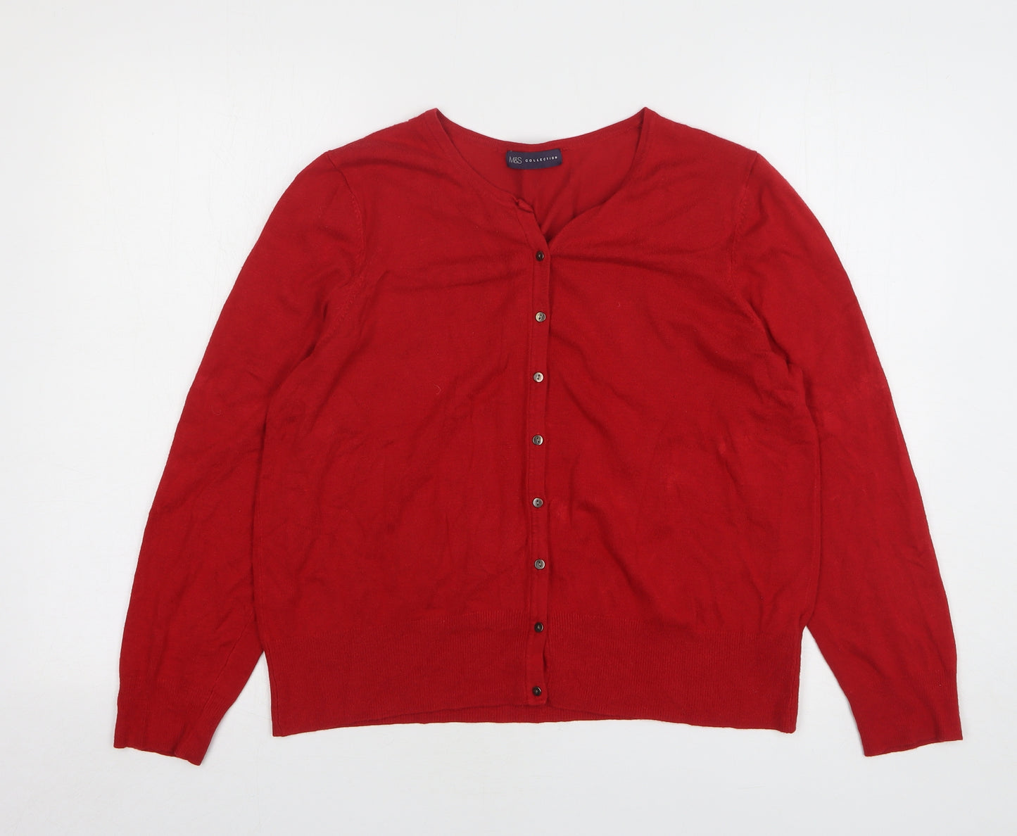 Marks and Spencer Womens Red Round Neck Viscose Cardigan Jumper Size 18