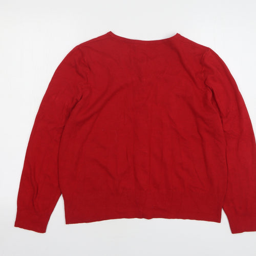 Marks and Spencer Womens Red Round Neck Viscose Cardigan Jumper Size 18