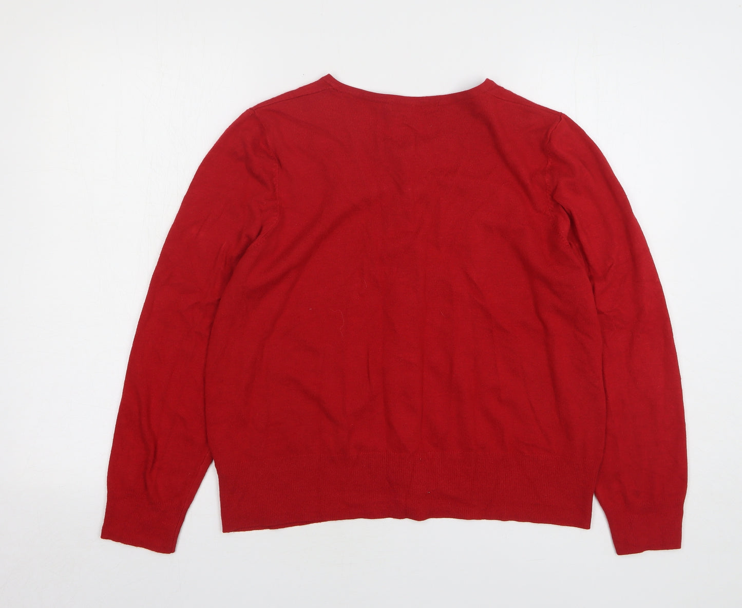 Marks and Spencer Womens Red Round Neck Viscose Cardigan Jumper Size 18