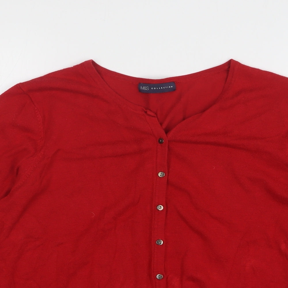Marks and Spencer Womens Red Round Neck Viscose Cardigan Jumper Size 18