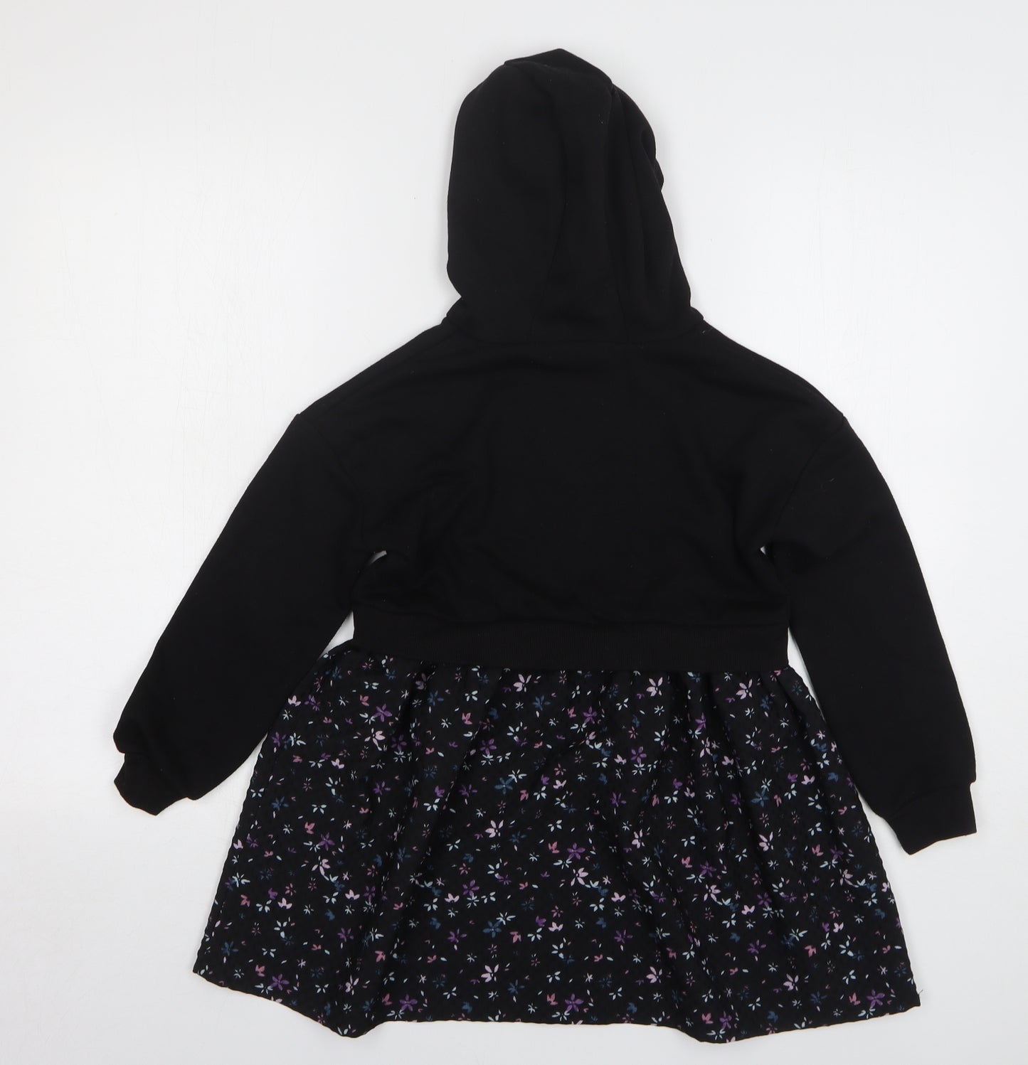 Primark Girls Black Floral Cotton Jumper Dress Size 7-8 Years V-Neck