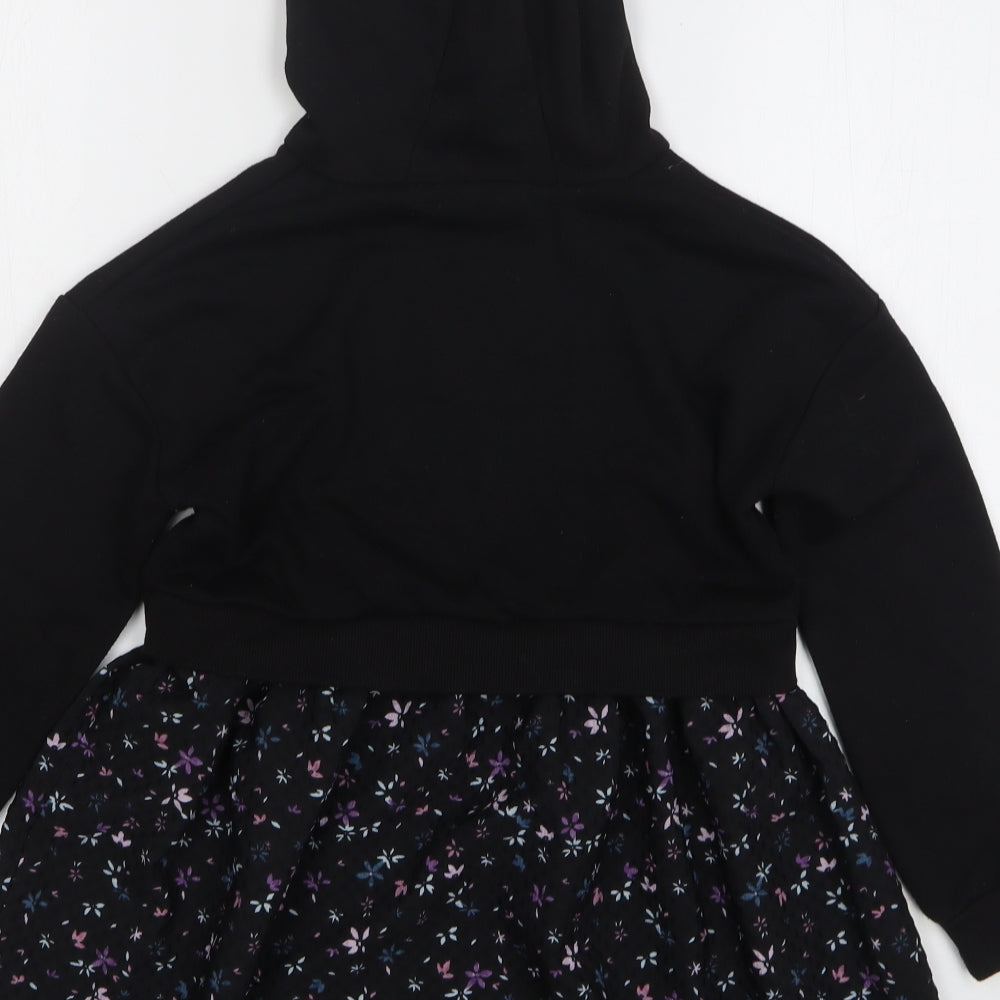 Primark Girls Black Floral Cotton Jumper Dress Size 7-8 Years V-Neck