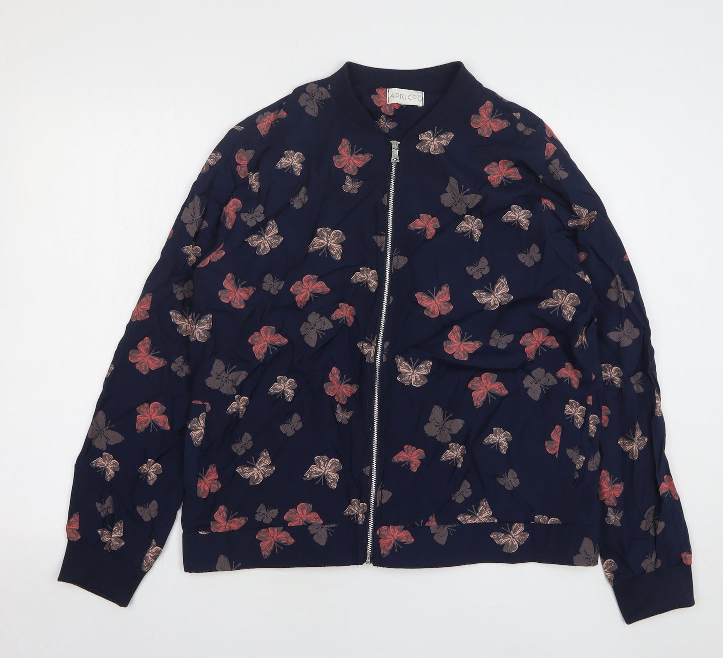 Apricot Womens Blue Geometric Bomber Jacket Jacket Size 16 Zip - Butterflies