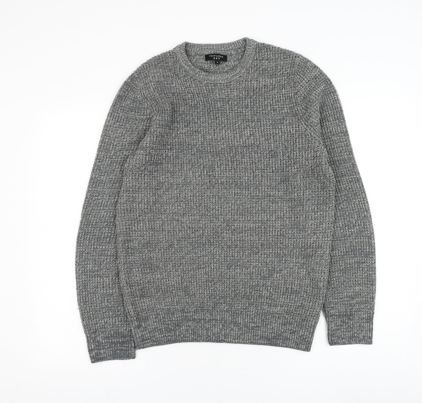 New Look Mens Grey Round Neck Acrylic Pullover Jumper Size S