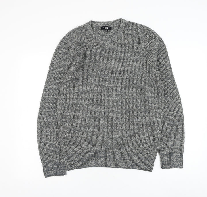 New Look Mens Grey Round Neck Acrylic Pullover Jumper Size S