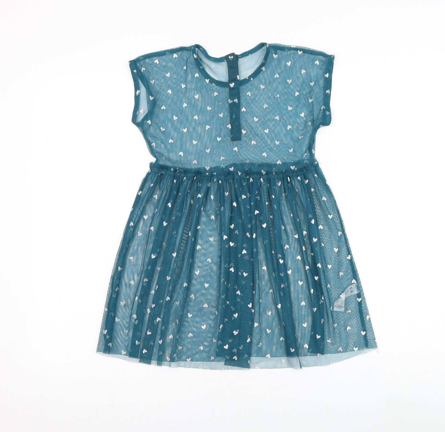 George Girls Blue Polyester Skater Dress Size 5-6 Years Round Neck Pullover - Heart