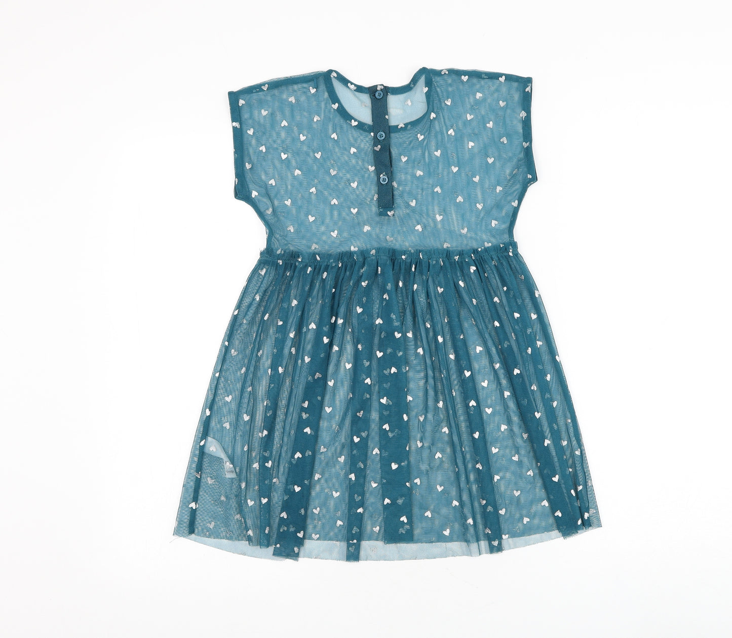 George Girls Blue Polyester Skater Dress Size 5-6 Years Round Neck Pullover - Heart