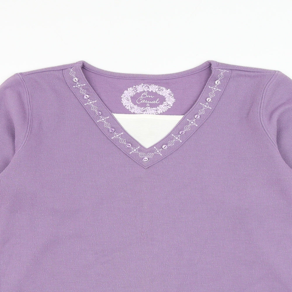 Bonmarché Womens Purple Round Neck Polyester Pullover Jumper Size S