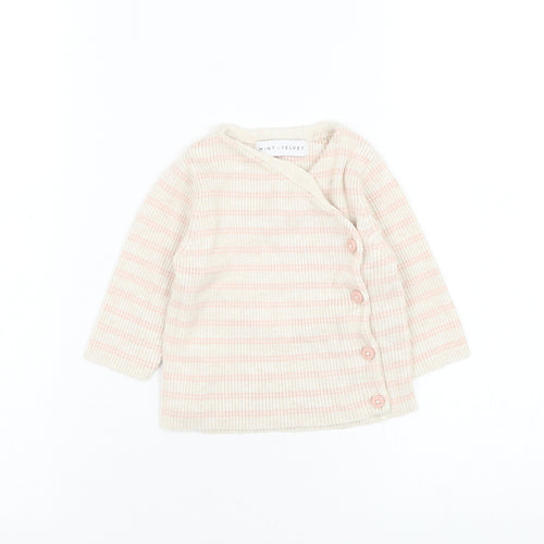 Mint Velvet Girls Beige Striped Nylon Cardigan Jumper Size 3-6 Months Button