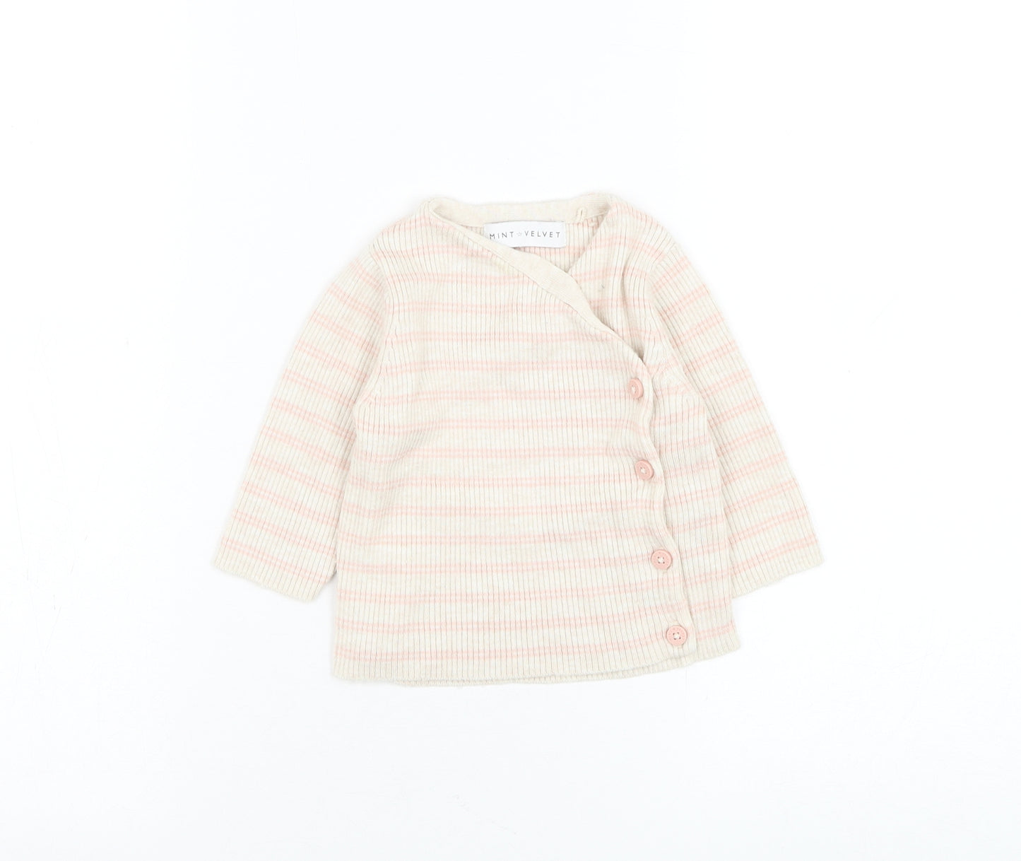 Mint Velvet Girls Beige Striped Nylon Cardigan Jumper Size 3-6 Months Button
