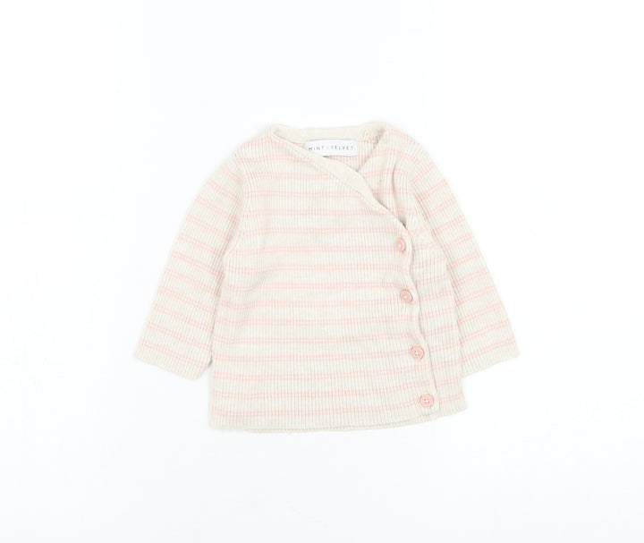 Mint Velvet Girls Beige Striped Nylon Cardigan Jumper Size 3-6 Months Button