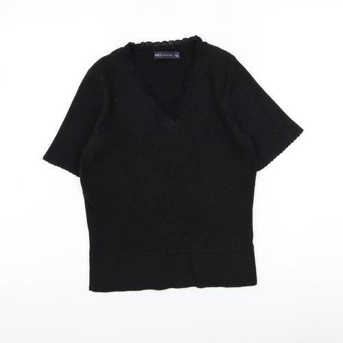 Marks and Spencer Womens Black V-Neck Polyester Pullover Jumper Size 14