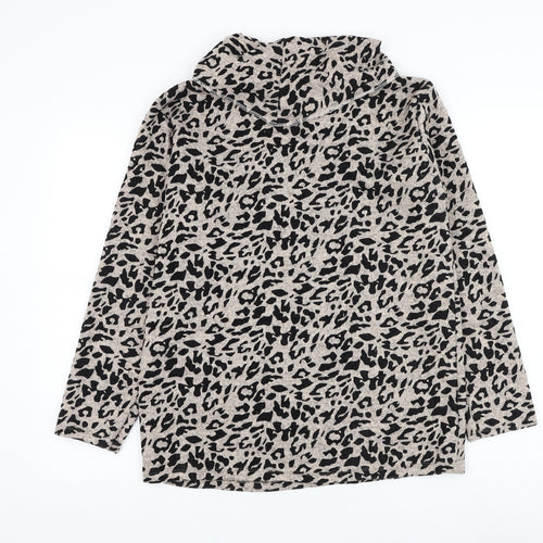 Preworn Womens Beige Roll Neck Animal Print Polyester Pullover Jumper Size L - Leopard Print