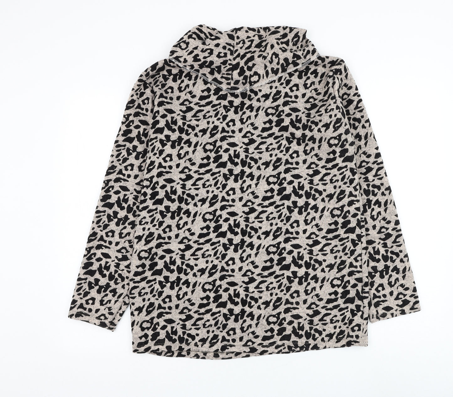 Preworn Womens Beige Roll Neck Animal Print Polyester Pullover Jumper Size L - Leopard Print