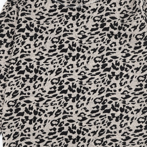 Preworn Womens Beige Roll Neck Animal Print Polyester Pullover Jumper Size L - Leopard Print
