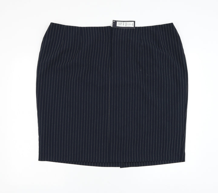 Marks and Spencer Womens Blue Striped Polyester A-Line Skirt Size 24 Zip