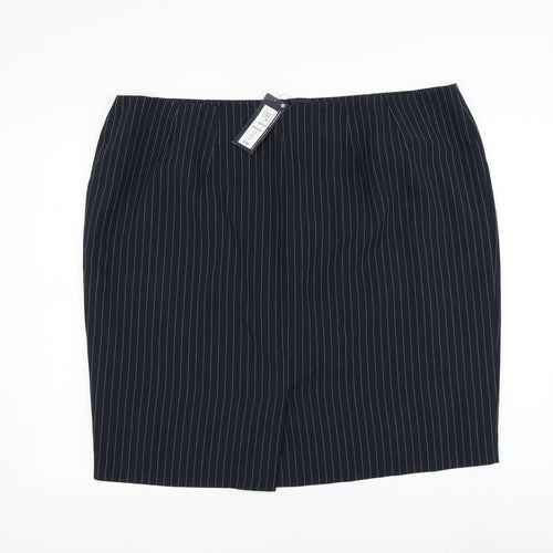 Marks and Spencer Womens Blue Striped Polyester A-Line Skirt Size 24 Zip
