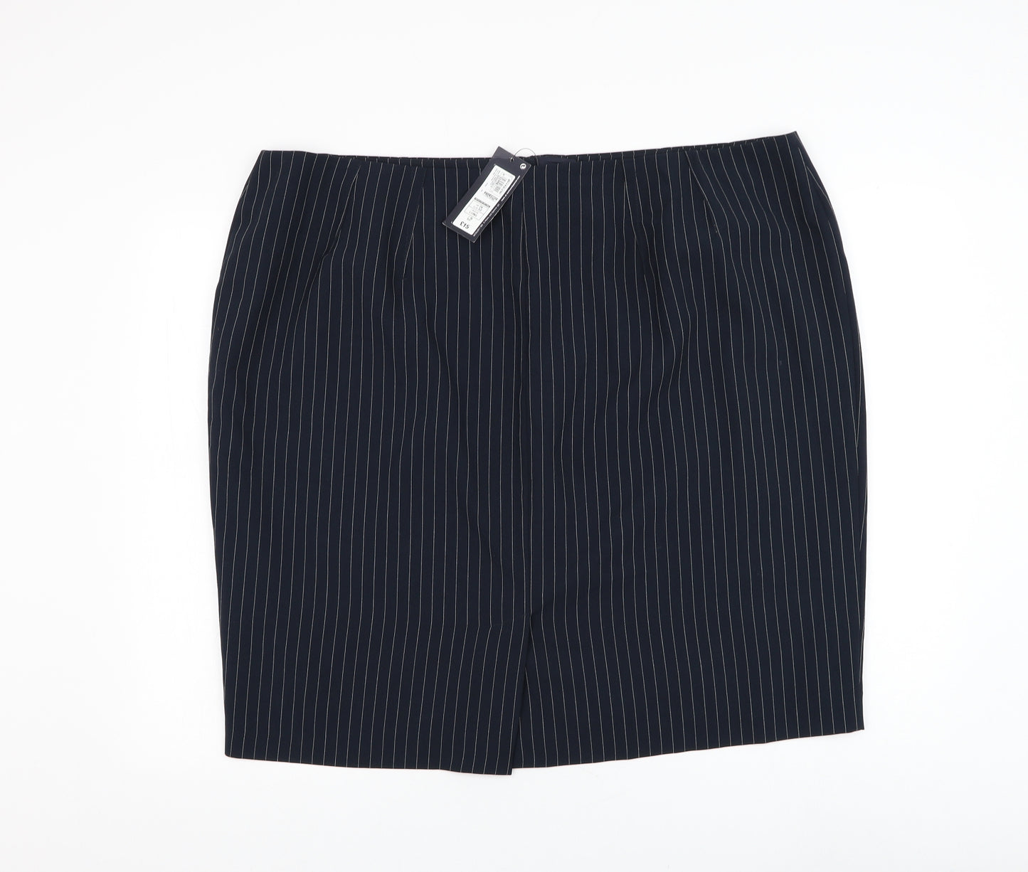 Marks and Spencer Womens Blue Striped Polyester A-Line Skirt Size 24 Zip