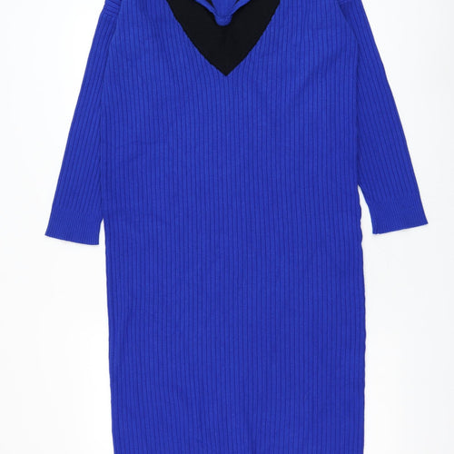 Select Womens Blue Viscose Jumper Dress Size S Collared Pullover